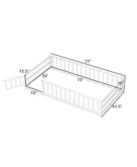 Gouun Twin Size Kids Montessori Floor Bed with Lockable Door and Fence Guardrails