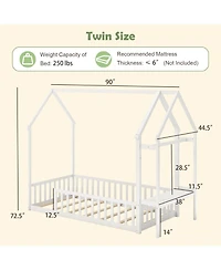 Gouun Twin Size Montessori House Floor Bed with Clothes Hanger and Storage Shelf