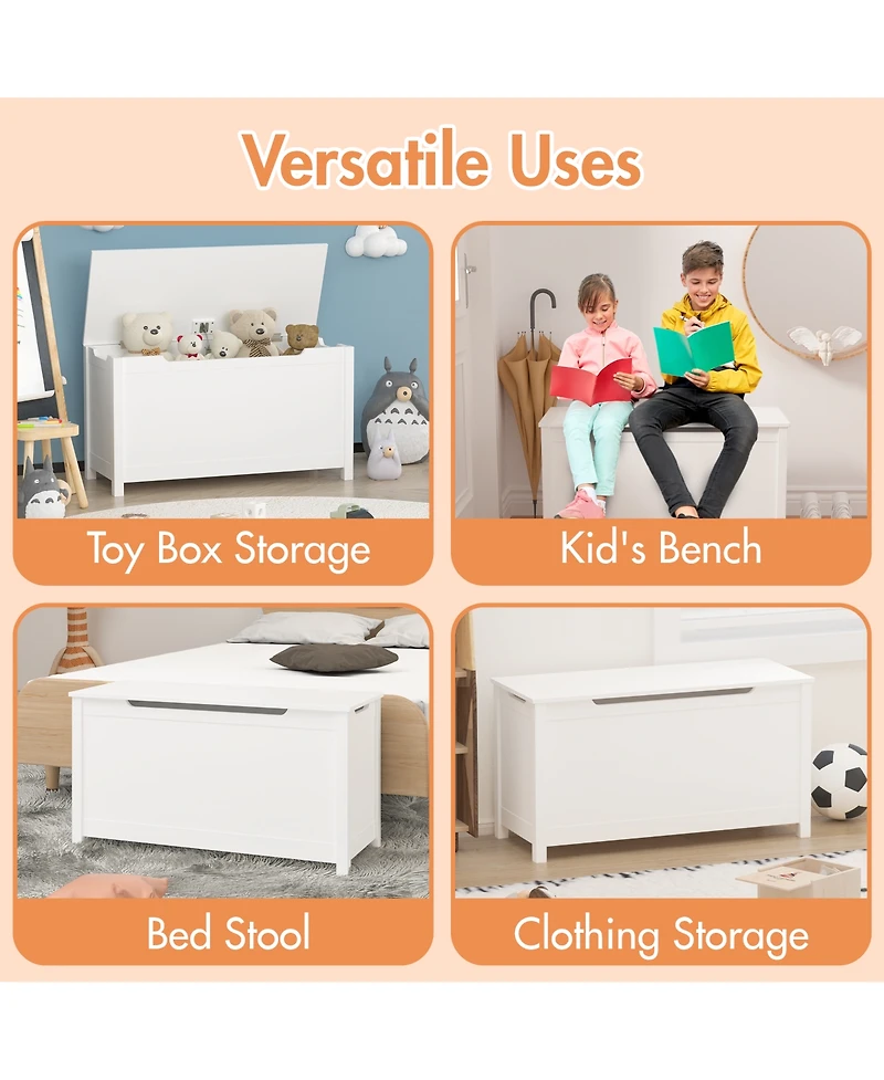 Rainsken Kids Toy Chest, Wooden Toy Box Storage Organizer, Bench with Safety Hinged Lid for Playroom