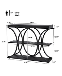 gaomon 39" Industrial 3-Tier Sofa Console Table with Oval-Shaped Metal Frame and Adjustable Feet, Entryway Table