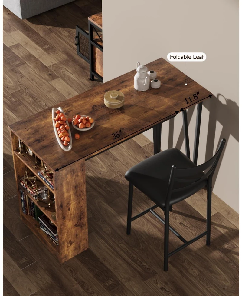 gaomon 2-4 Person Bar Table Set with 16" Wide Cushions and Flip-Top Extension, Sturdy for Dining Area