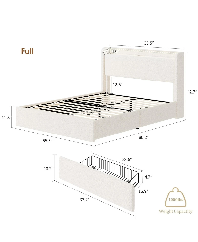 Homfan Boucle Bed Frame with Storage Headboard