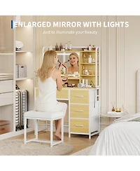 Homfan Vanity Desk with Mirror, Makeup Vanity Table with Shelves, 4 Fabric Drawers Storage, Modern Dressing Table for Bedroom, Gift for Women