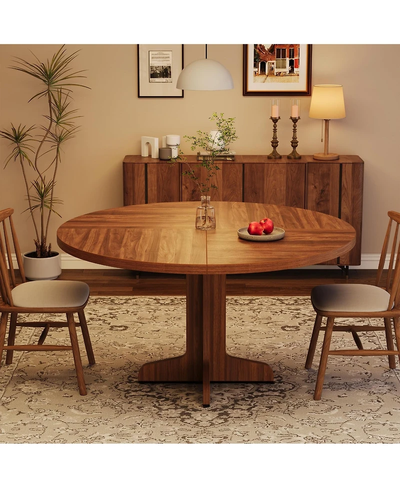 4-Person Round Wooden Pedestal Dining Table (Table Only)