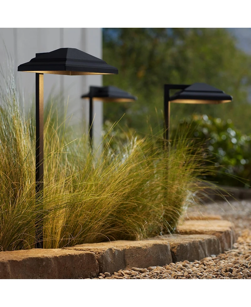 John Timberland High Modern Outdoor Landscape Path Lights Porch House Exterior Set of 2 Led Bulb Textured Finish Metal