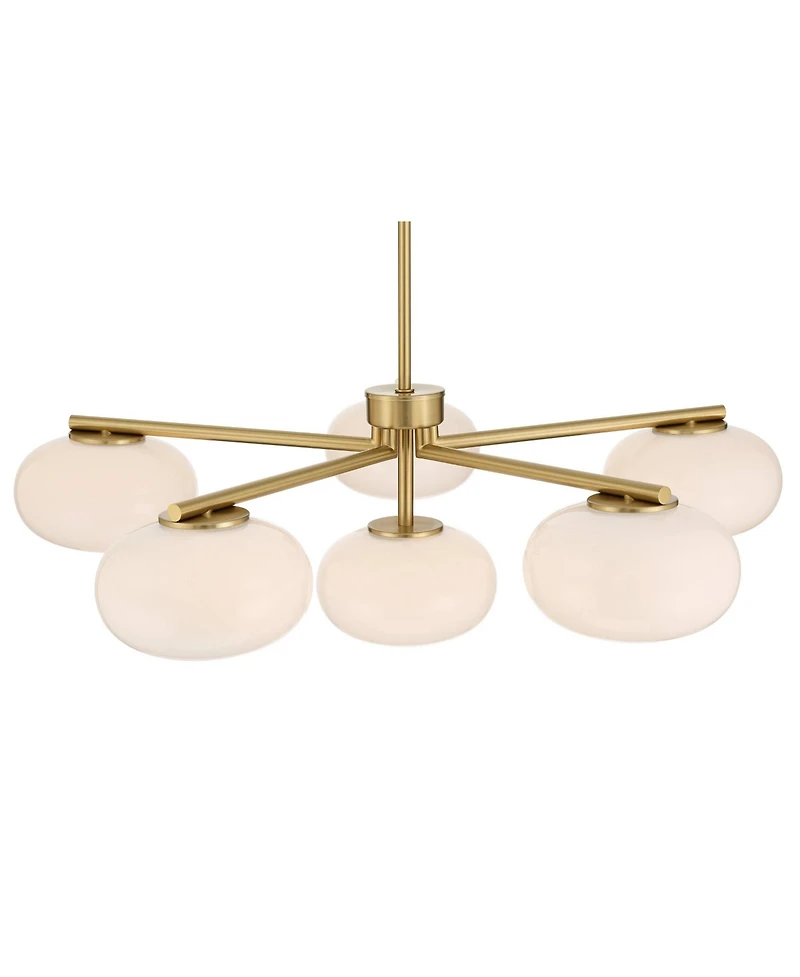 Possini Euro Design Damian Wide Antique Brass and Opal 6-Light Chandelier