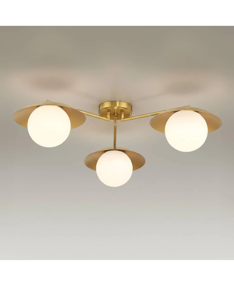 Possini Euro Design Casoria Wide Brass Gold Opal 3-Light Ceiling Light