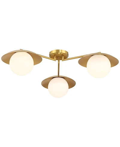 Possini Euro Design Casoria Wide Brass Gold Opal 3-Light Ceiling Light