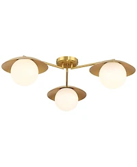 Possini Euro Design Casoria Wide Brass Gold Opal 3-Light Ceiling Light