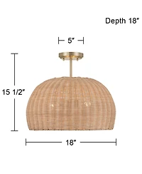 Possini Euro Design Fitzwilliam Brass and Wicker 3-Light Ceiling Light