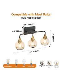 Busdays 23 Inch Modern 3 Light Vanity Wall Sconce Black Gold Fixture Clear Glass Shades Industrial Wall Lamp for Bathroom Mirror Living Room Bulb