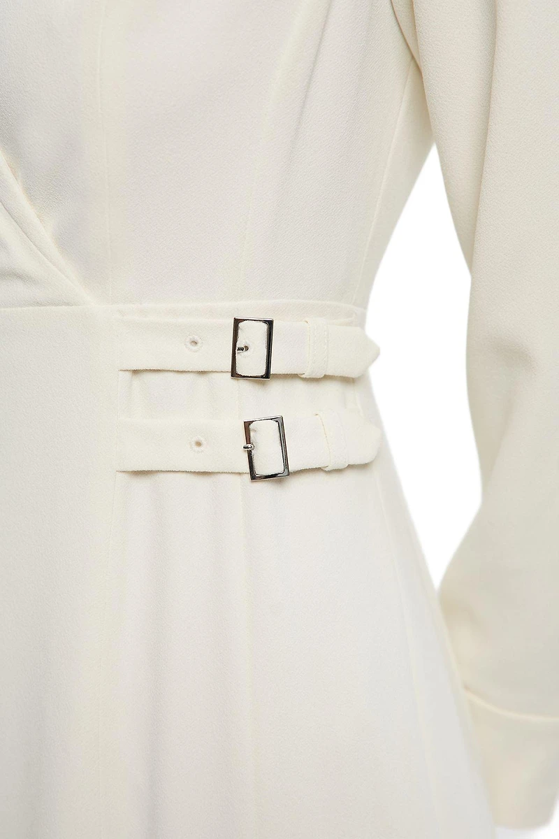 Karen Millen Women's Crepe Buckle Waist Midi Shirt Dress