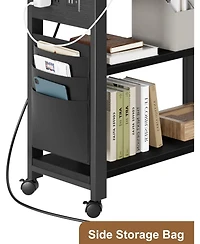 360 Rotating End Table with Charging Station, Swivel Side Table on Wheels with Brakes, Movable Sofa Table with Storage Bag for Living Room Bedroom