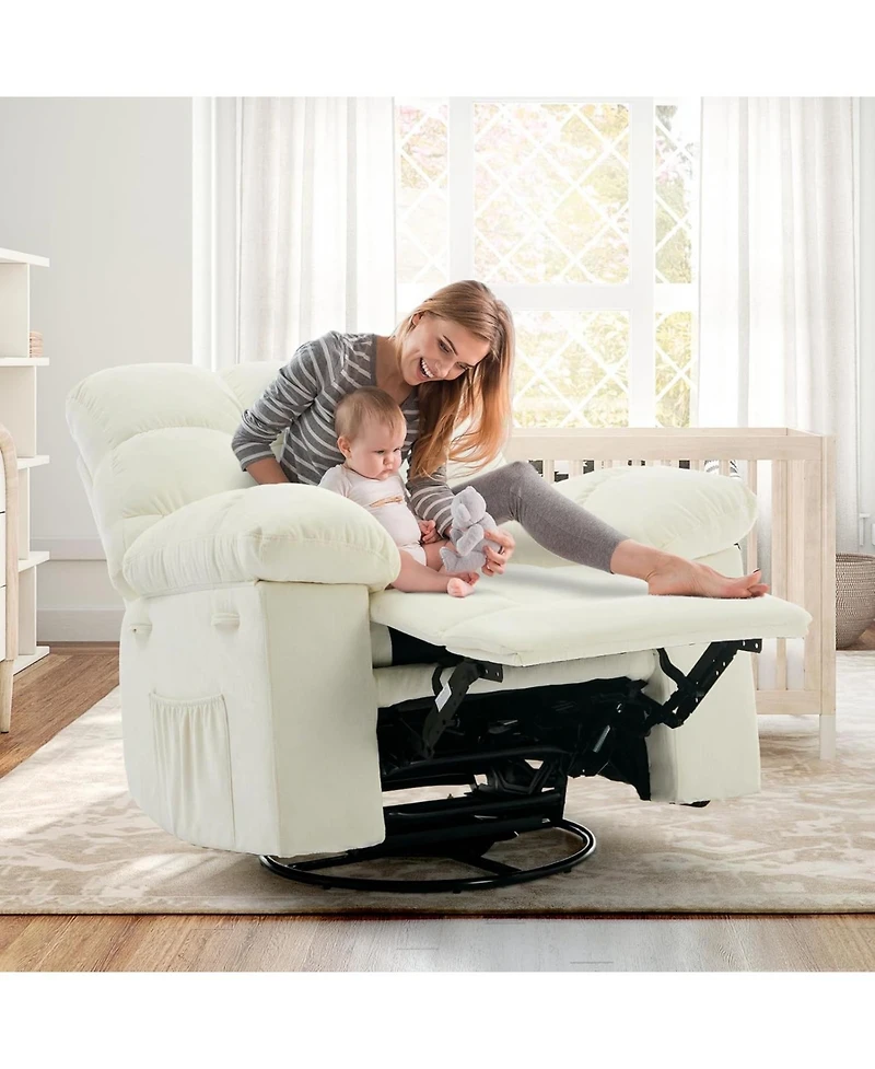 gaomon Rocking Recliner Chair,360 Swivel,30 Rocking,135 Tilt,Chenille Upholstery,Q235 Steel Frame Glider Nursery Chair for Small Spaces