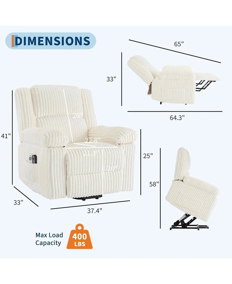gaomon Heat and Massage,Electric Lift Plush Recliner with Soft Padded Seat,Back Support and Armrests,Designed for The Elderly