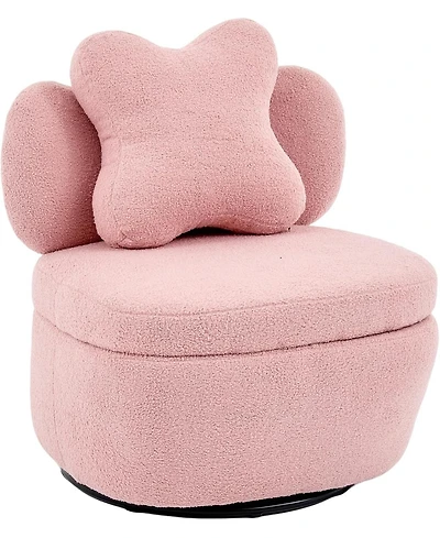gaomon Teddy Velvet Swivel Accent Chair with Storage,360 Rotating Barrel Chair with Star Pillow,Upholstered Comfy Single Sofa Chair for Living Room