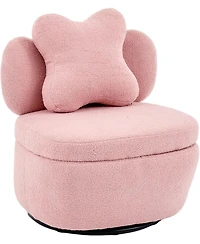 gaomon Teddy Velvet Swivel Accent Chair with Storage,360 Rotating Barrel Chair with Star Pillow,Upholstered Comfy Single Sofa Chair for Living Room