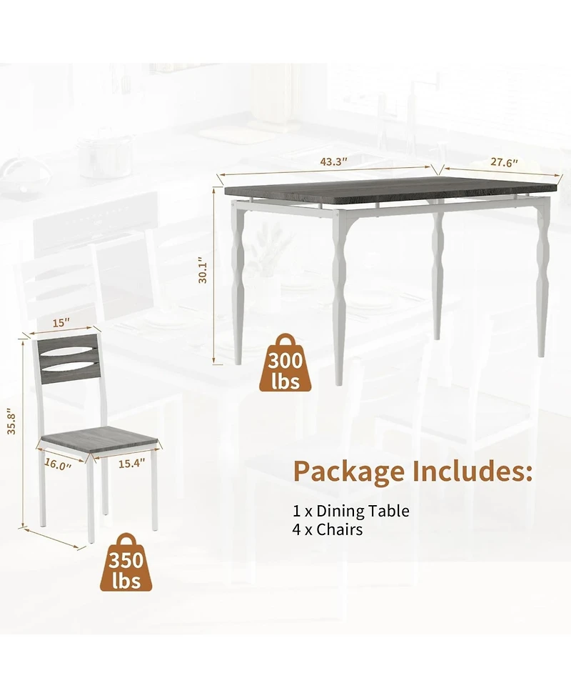 gaomon 5 Piece Dining Table Set, Industrial Style Dining Table and Chairs Set for 4, Kitchen Table Set for Dining Room