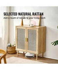 Gouun Rattan Storage Cabinet with Adjustable Shelf and 2 Doors