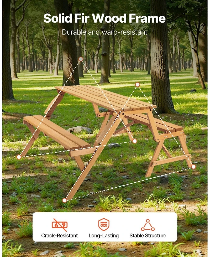 Gouun 2 in 1 Wooden Picnic Table and Bench with Umbrella Hole
