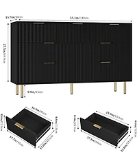 gaomon 55" Wide 7-Drawer Fluted Dresser, Modern Wooden Double Chest for Hallway