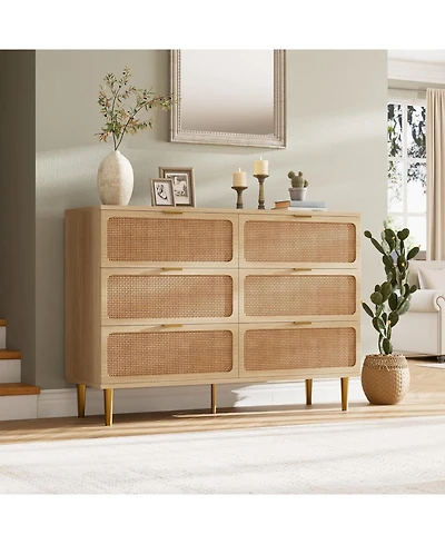 gaomon Rattan 6-Drawer Dresser