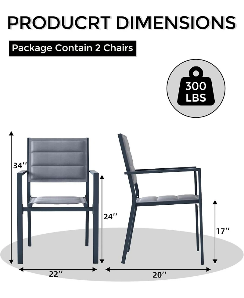 gaomon 2-Piece Stacking Dining Chairs- Lightweight Aluminum Textile Fabric for Patio Deck Bistro