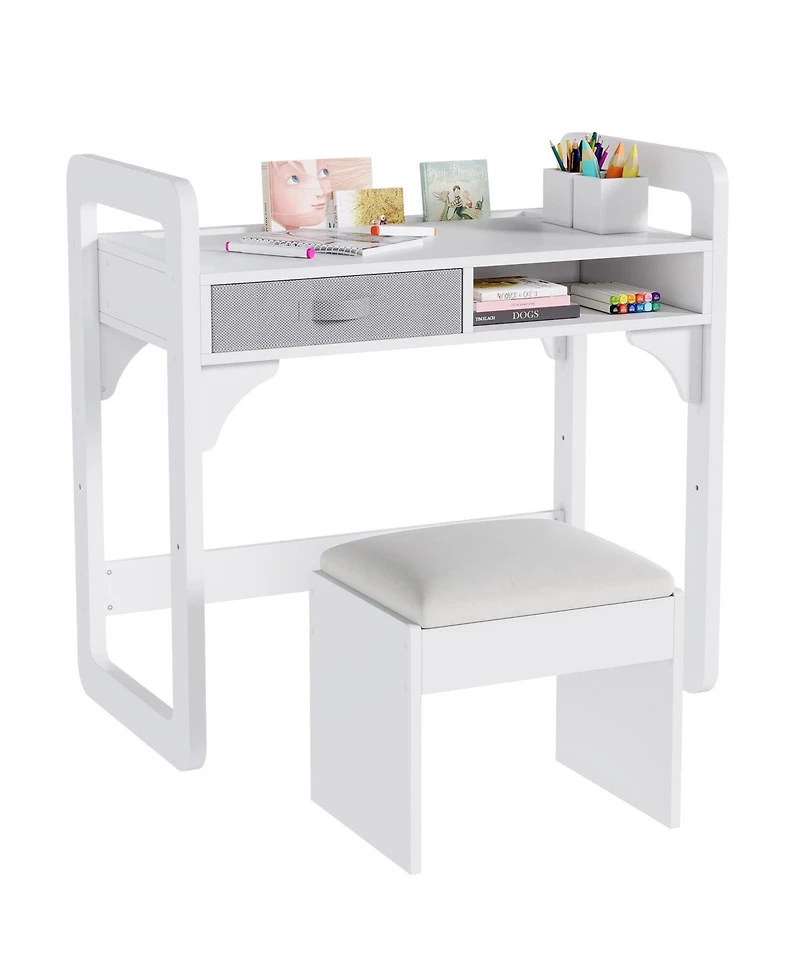 gaomon Desk and Chair Set- Wooden Writing Table with Storage Drawers and Pen Holder- Study Desk for Kids