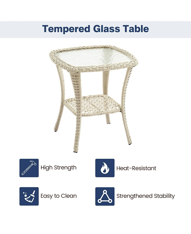 gaomon 3-Piece Swivel Rocking Bistro Set- Rattan Chairs Glass Table for Porch Deck