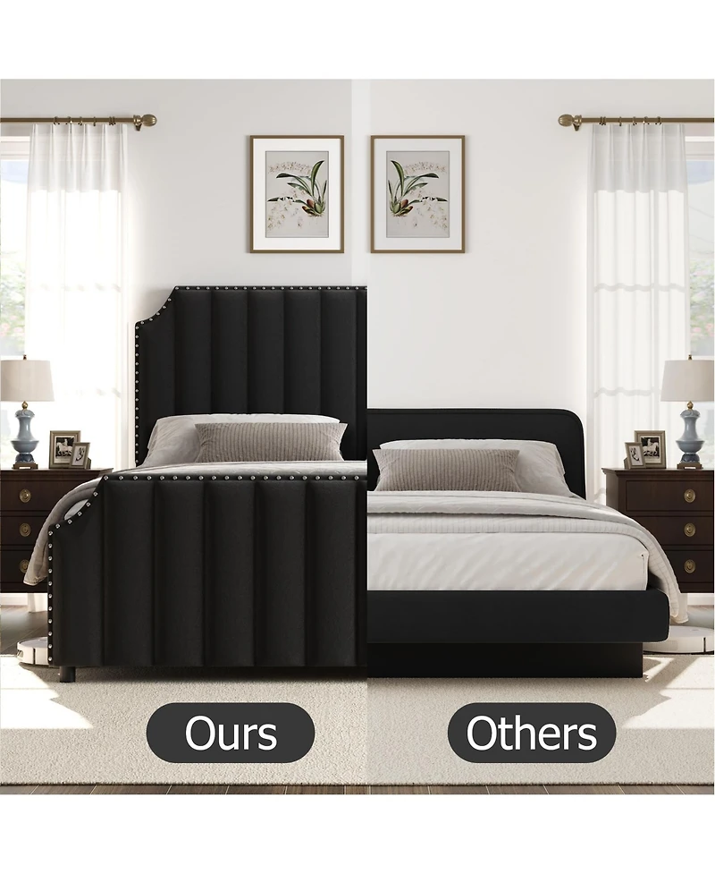 Homfan Upholstered Bed Frame with Headboard and Footboard