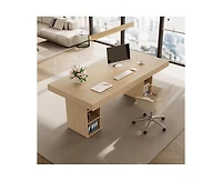 gaomon 6-8 Person Farmhouse Wooden Dining Table with Storage Cubes