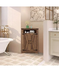 homfan Farmhouse Corner Bathroom Cabinet with Sliding Barn Door - Adjustable Shelf and Compact Organizer - Space-Saving Floor Standing Cabinet