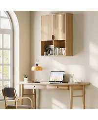 homfan Fluted Bathroom Wall Cabinet with Adjustable Shelf and Soft Close Hinges, Over Toilet Storage Organizer for Bathroom Spaces