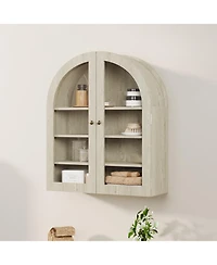 homfan Arched Bathroom Wall Cabinet with Glass Doors and Adjustable Shelves, Wood Over Toilet Storage Organizer for Bathroom and Laundry Room