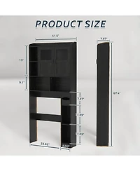 Homfan Over Toilet Storage Cabinet with Glass Doors and Adjustable Shelves, 67.4 in Tall Bathroom Organizer for Bath or Laundry