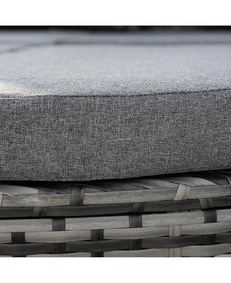 Outsunny 4-Piece Outdoor Rattan Furniture Set, Round Convertible Patio Daybed or Sunbed, Sectional Sofa with Canopy, Pillows, Cushions, Footrest, Tabl