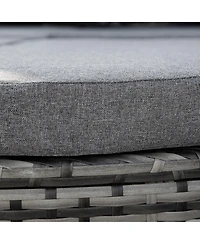 Outsunny 4-Piece Outdoor Rattan Furniture Set, Round Convertible Patio Daybed or Sunbed, Sectional Sofa with Canopy, Pillows, Cushions, Footrest, Tabl