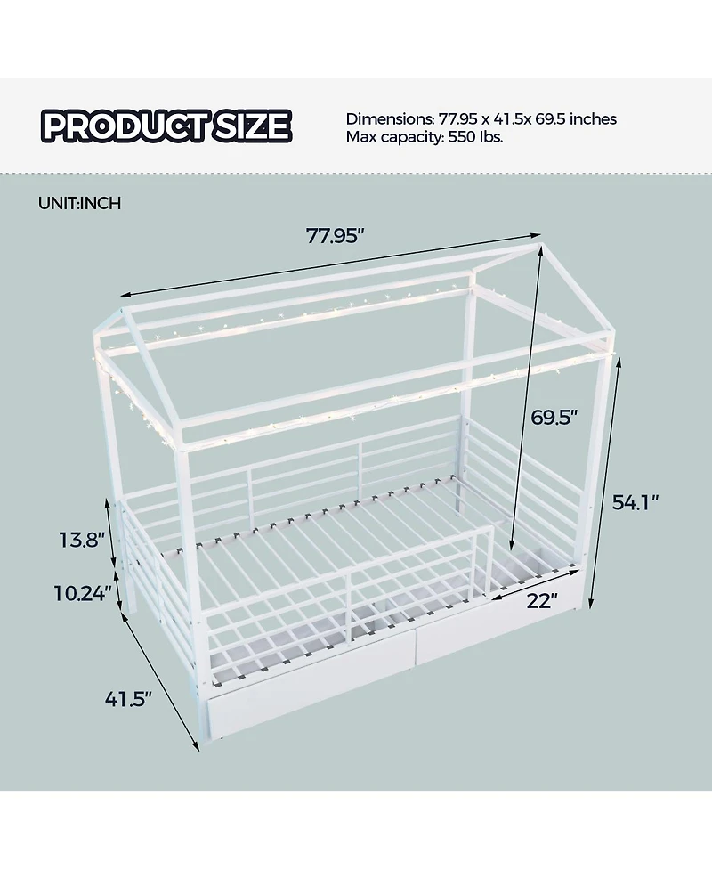 Streamdale Furniture Kids House Floor Bed Frame with Roof
