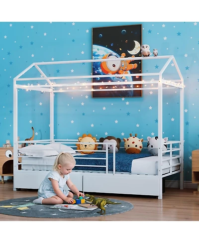 Streamdale Furniture Kids House Floor Bed Frame with Roof