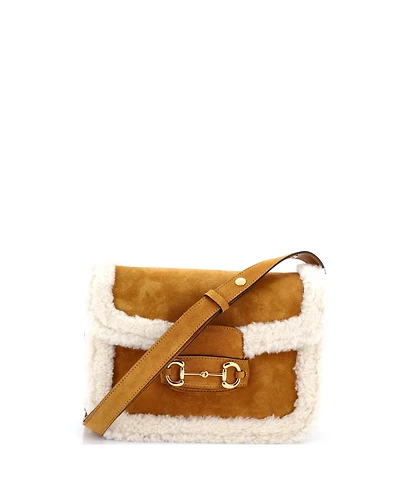 Pre-Owned Gucci Small Horsebit 1955 Shoulder Bag Suede with Shearling