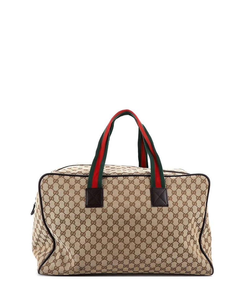 Pre-Owned Gucci Large Web Carry On Duffle Bag Gg Canvas