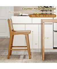 Gymax Outdoor Counter Height Bar Stool with Teak Wood Frame Back and Footrest for Balcony