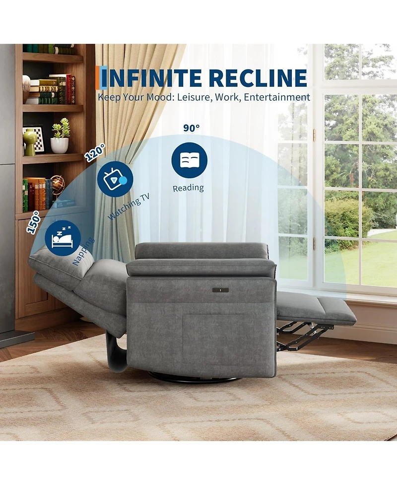gaomon Power Recliner Glider Chair with Smooth Swivel, Rocking Motion Adjustable Recline and Double Armrests
