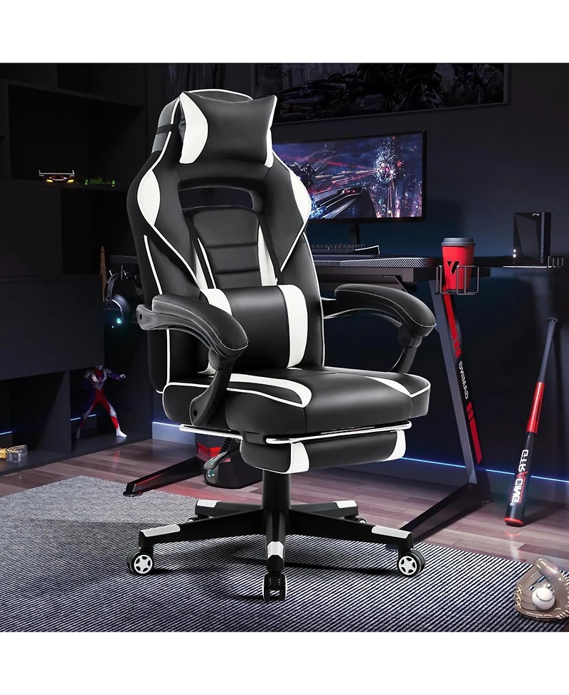 gaomon Gaming Chair with Footrest and Massage Lumbar Support,Big and Tall Ergonomic Computer Game Desk Chair,High Back Pu Leather Recliner