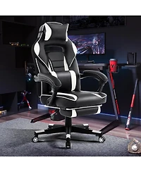 gaomon Gaming Chair with Footrest and Massage Lumbar Support,Big and Tall Ergonomic Computer Game Desk Chair,High Back Pu Leather Recliner