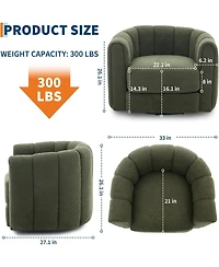 gaomon 360 Swivel Barrel Chair,Mid-Century Modern Accent Chair with Cloud-Like Comfort,Plush Teddy Fleece Upholstered Round Armchair Striped Backrest