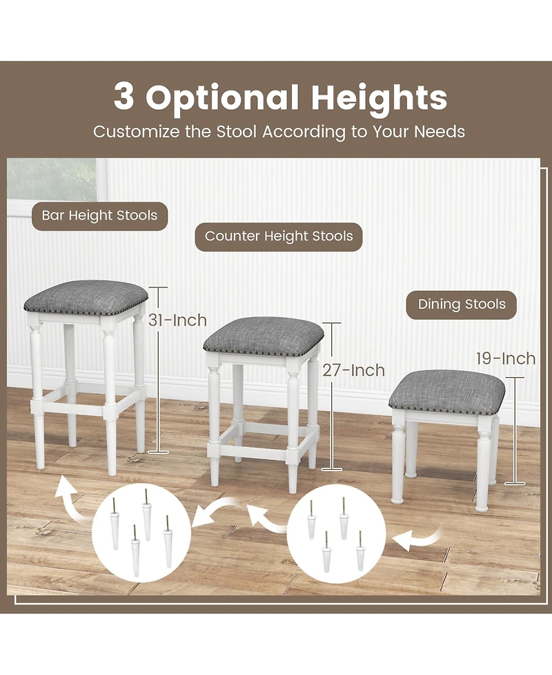 Gymax 4PCS Upholstered 3-Height Bar Stool Versatile Kitchen Dining Stool