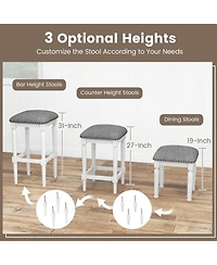 Gymax 4PCS Upholstered 3-Height Bar Stool Versatile Kitchen Dining Stool