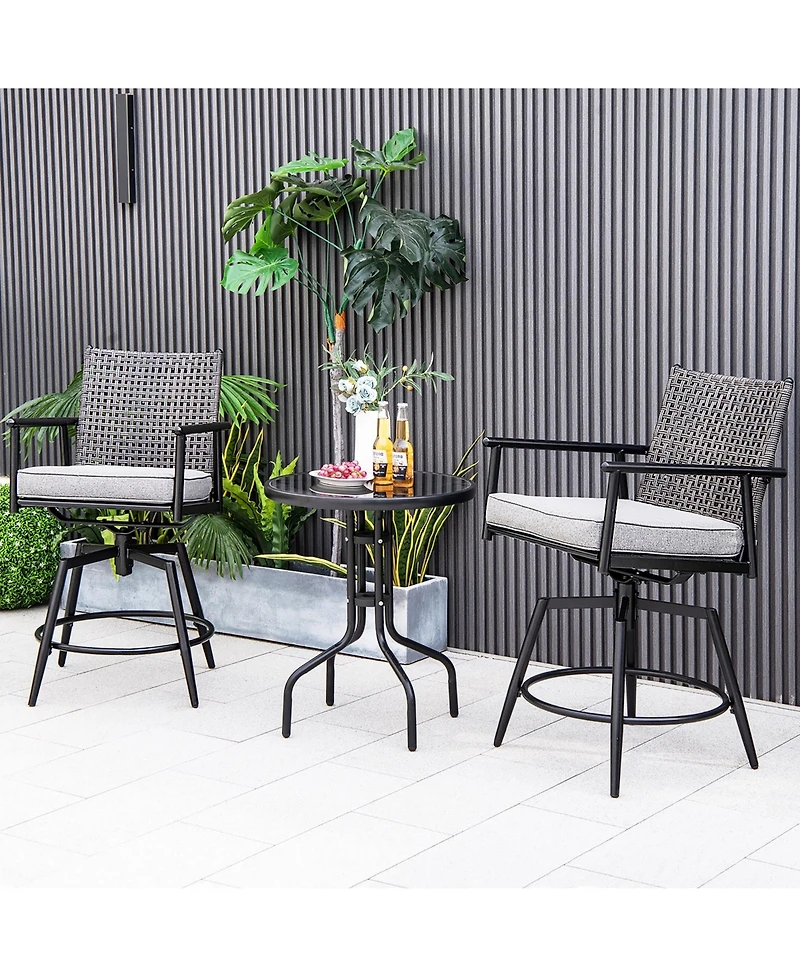 Gymax Patio Swivel Bar Stools Set of 4 Outdoor Counter Height Bar Chairs w/ Pe Rattan