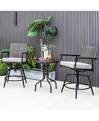 Gymax Patio Swivel Bar Stools Set of 4 Outdoor Counter Height Bar Chairs w/ Pe Rattan